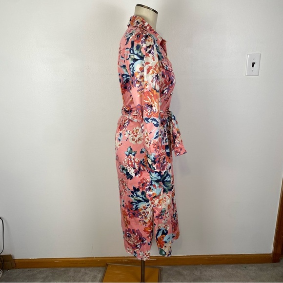 Zara SS18 Pink Floral Print Belted Shirt Midi Dress Size XS Button Tie Waist - Picture 10 of 16